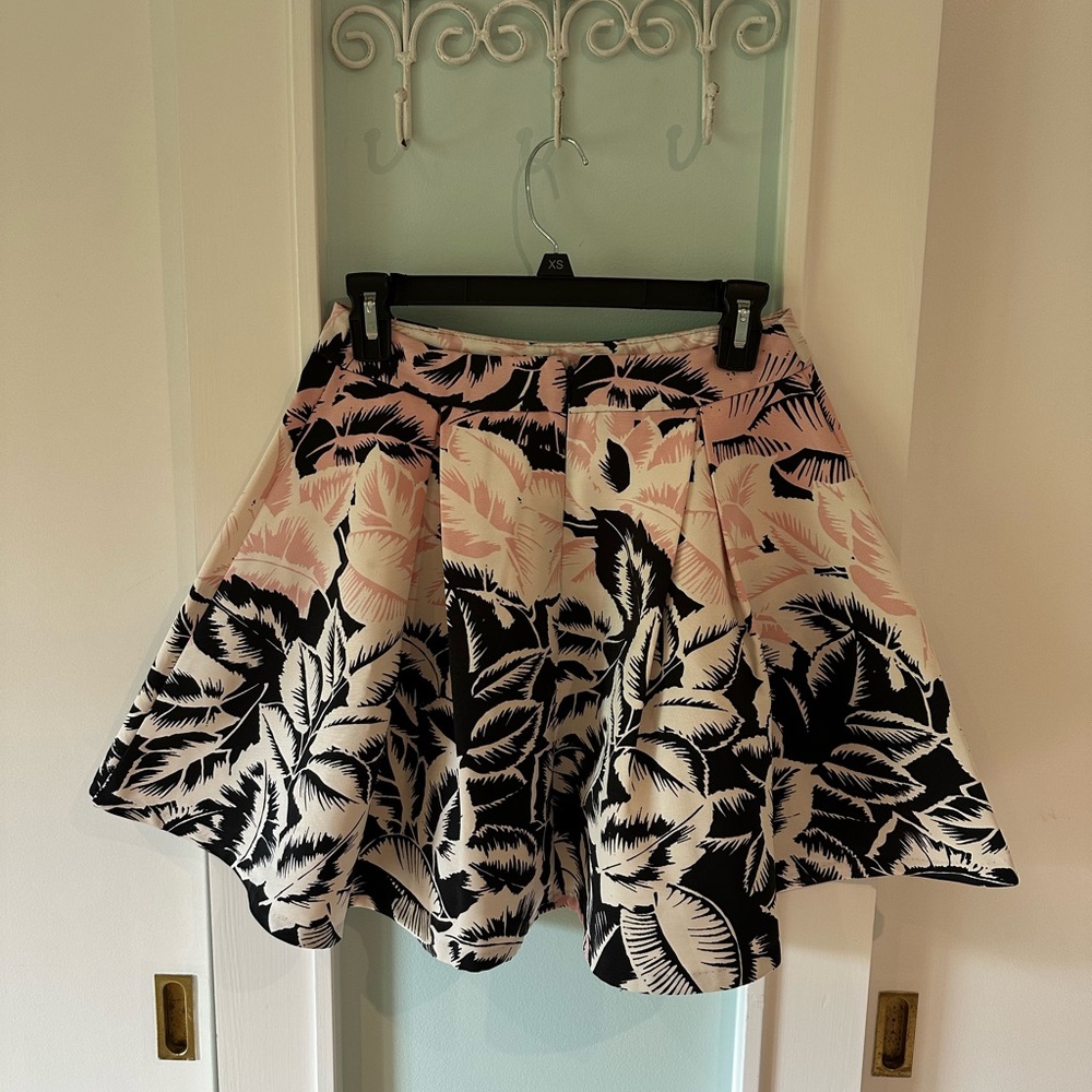 Express Floral A-Line Skirt - Black and Pink